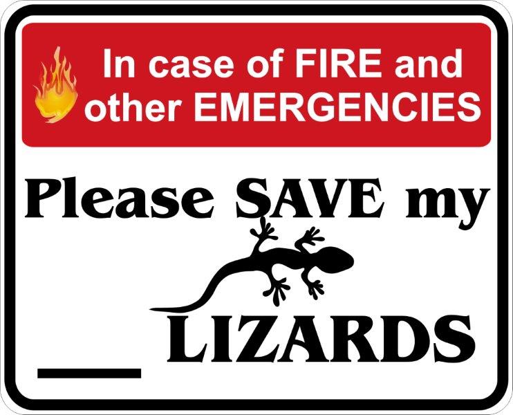 In Case of Fire, Save My Lizards Decal